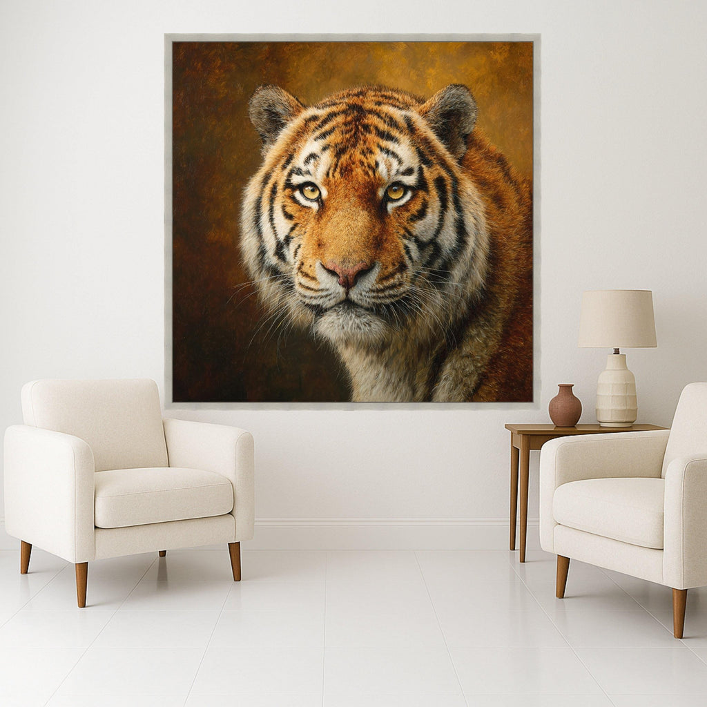 Majestic Tiger Portrait Canvas, Wildlife Wall Art, Animal Face Close-Up, Nature-Inspired Home Decoration, Bold Statement Canvas