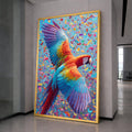 Vibrant Macaw in Flight Canvas, Colorful Tropical Bird Wall Art, Exotic Wildlife Decoration, Bright Nature Scene Canvas