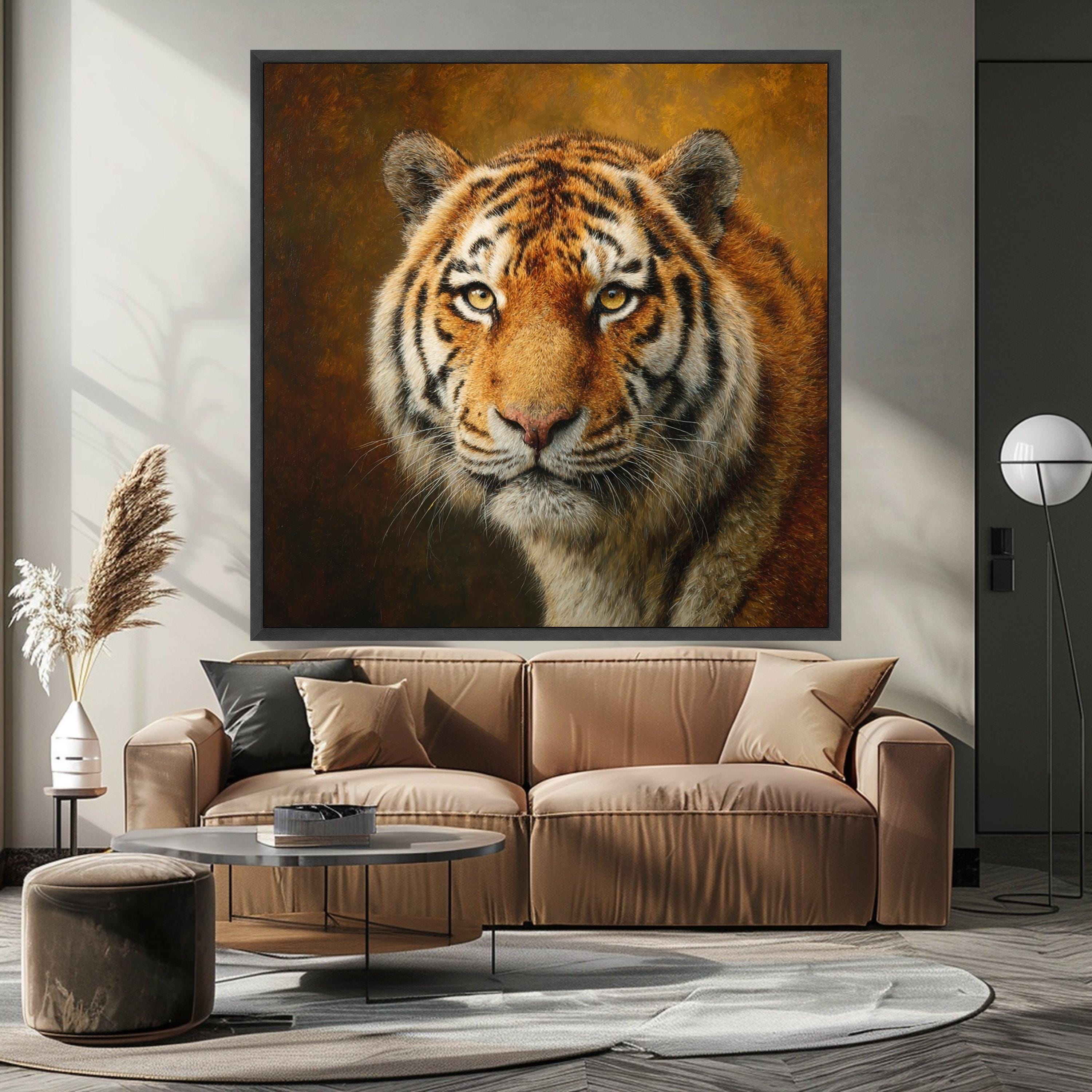Majestic Tiger Close-Up Canvas, Wildlife Animal Portrait Wall Art, Realistic Tiger Face Canvas, Nature Home Decoration, Bold Animal Print
