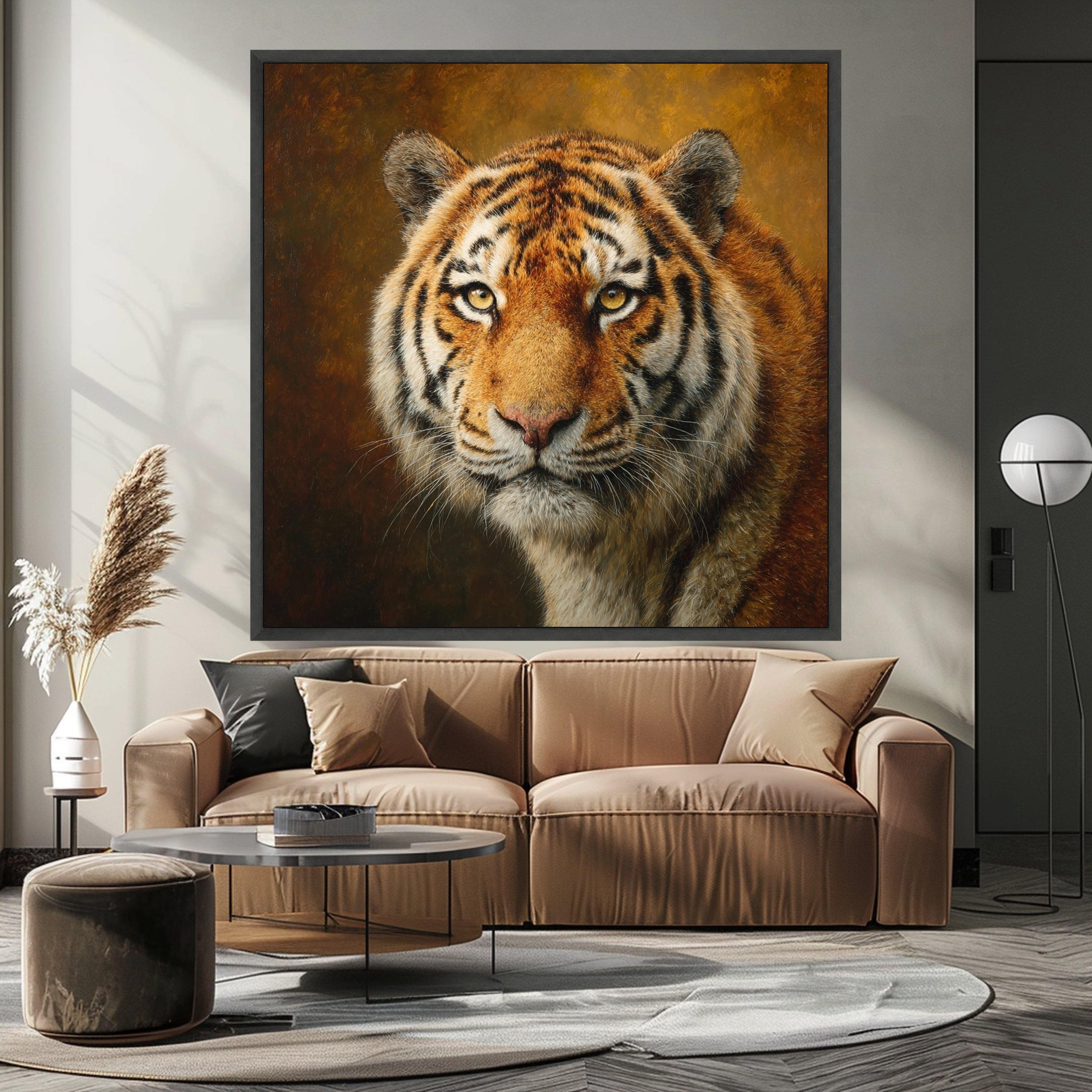 Majestic Tiger Close-Up Canvas, Wildlife Animal Portrait Wall Art, Realistic Tiger Face Canvas, Nature Home Decoration, Bold Animal Print