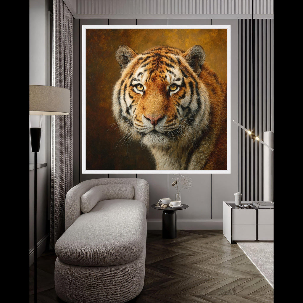 Majestic Tiger Close-Up Canvas, Wildlife Animal Portrait Wall Art, Realistic Tiger Face Canvas, Nature Home Decoration, Bold Animal Print