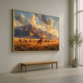 Majestic Wild Horses Galloping, Mountain Landscape Canvas, Sunset Prairie Wall Art, Scenic Nature Decoration, Rural Outdoors Canvas