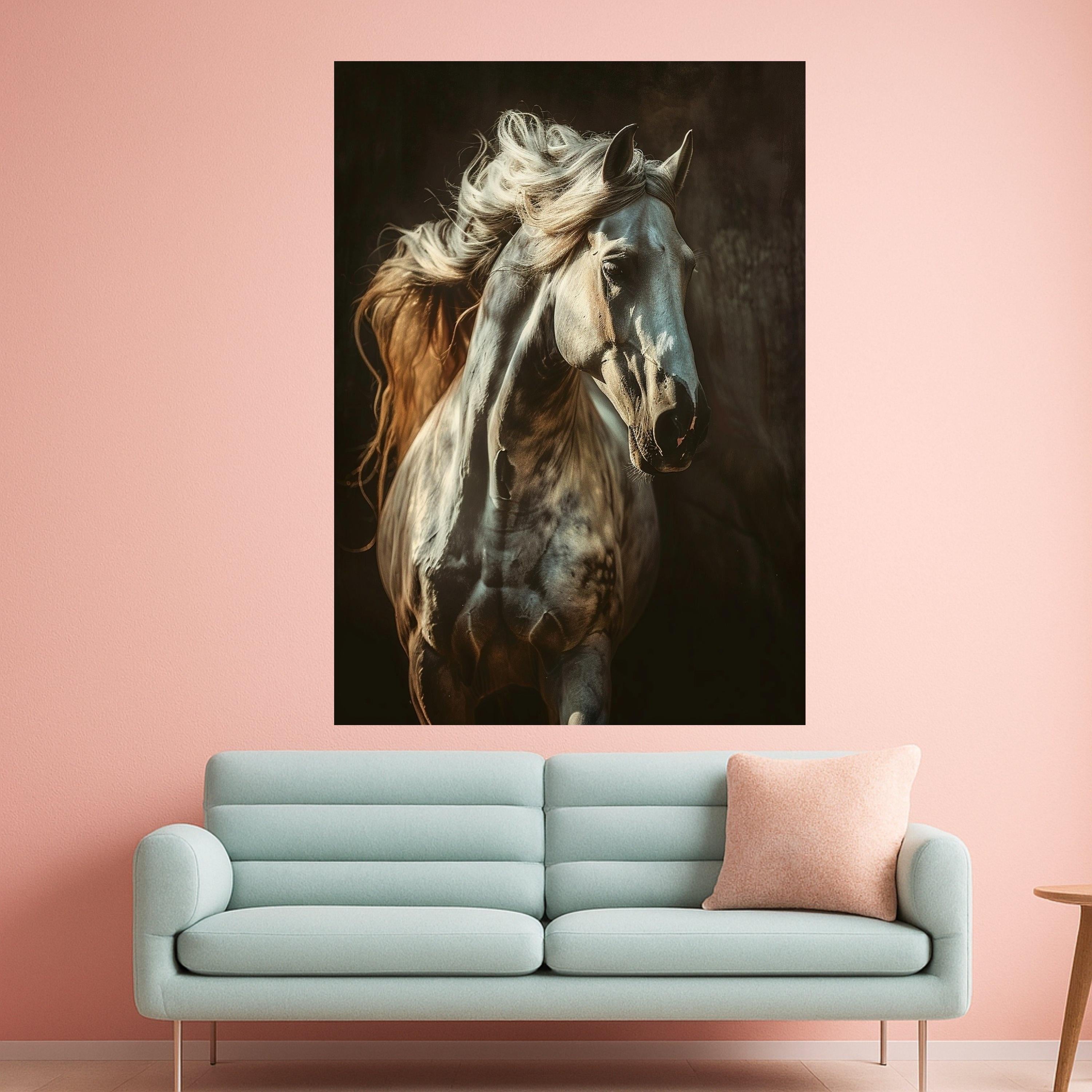 Majestic White Horse Canvas, Running Horse Wall Art, Equestrian Home Decor, Animal Portrait Canvas, Dynamic Movement Artwork