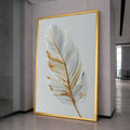 Elegant Feather Canvas Wall Art, Gold Accented White Feather Print, Minimalist Nature Canvas, Modern Home Decoration