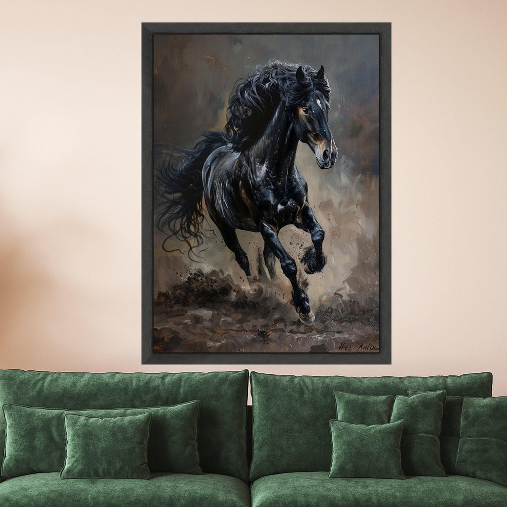 Black Horse Art Canvas Print Wall Art, Running Stallion Print, Majestic Horse Wall Decor, Animal Canvas Ready to Hang