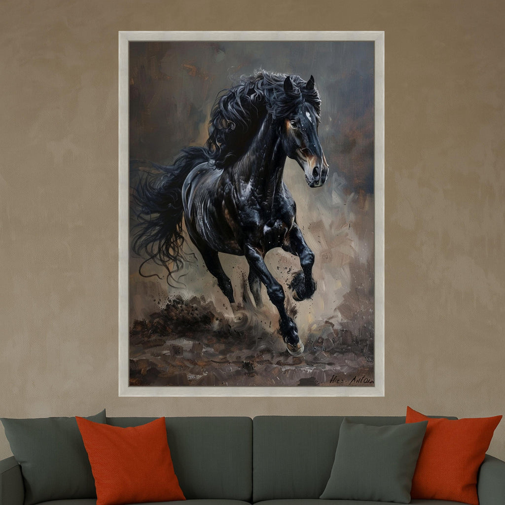 Black Horse Art Canvas Print Wall Art, Running Stallion Print, Majestic Horse Wall Decor, Animal Canvas Ready to Hang