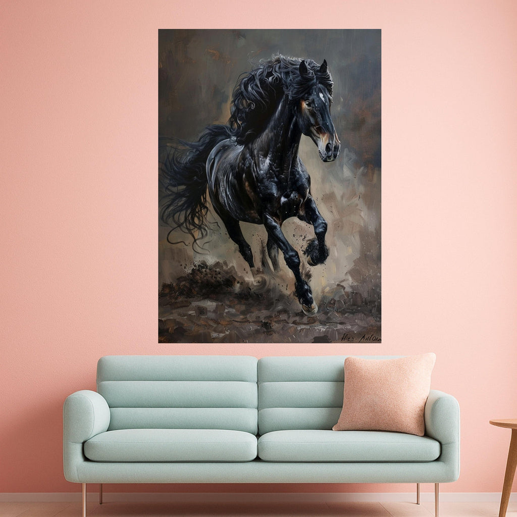 Black Horse Art Canvas Print Wall Art, Running Stallion Print, Majestic Horse Wall Decor, Animal Canvas Ready to Hang