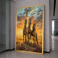 Majestic Running Horses Canvas Wall Art, Sunset Landscape Painting, Wild Stallions Home Decor, Nature Animal Canvas, Ready to Hang Canvas