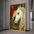 Girl with White Horse Canvas Wall Art, Whimsical Floral Portrait, Nature Inspired Home Decor, Animal and Figure Painting, Ready to Hang