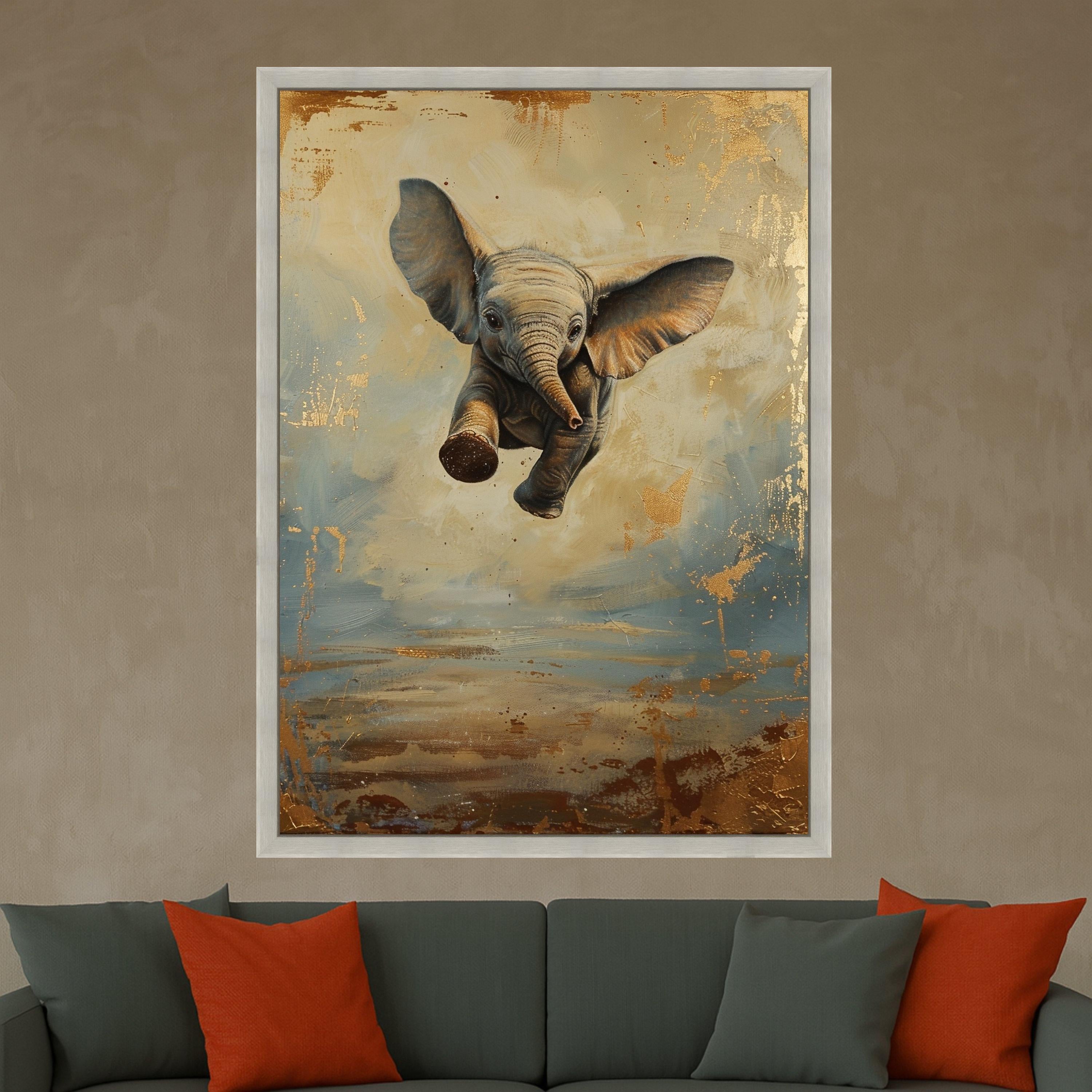 Playful Baby Elephant Canvas Wall Art, Animal Nursery Decor, Wildlife Canvas Painting, Cute Elephant Print, Kids Room Wall Decoration