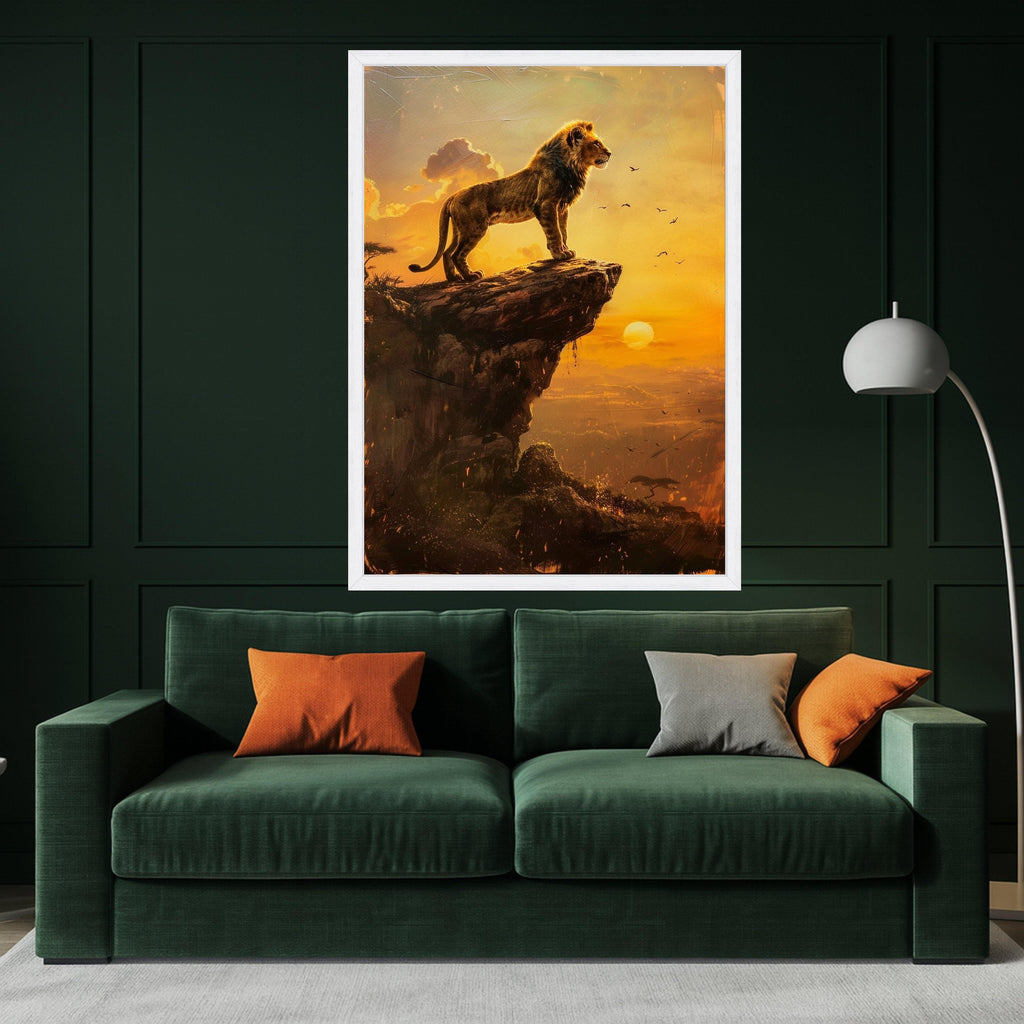 Majestic Lion Cub on Cliff Canvas, Sunset Savanna Wall Art, Wildlife Animal Portrait, Nature Landscape Canvas, Safari Home Decor