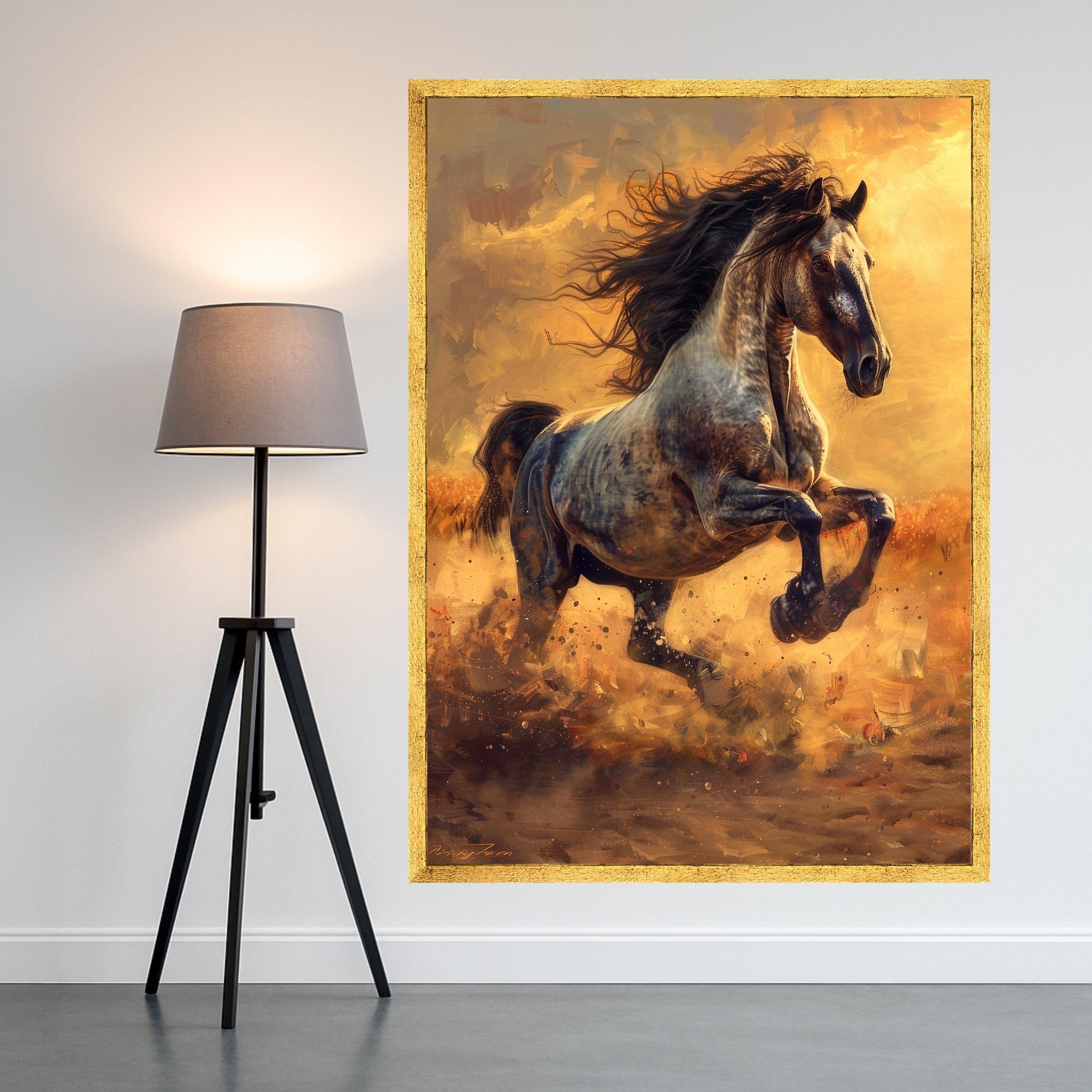 Majestic Running Horse Canvas, Wild Stallion Wall Art, Nature Animal Canvas, Equestrian Home Decor, Dynamic Horse Painting