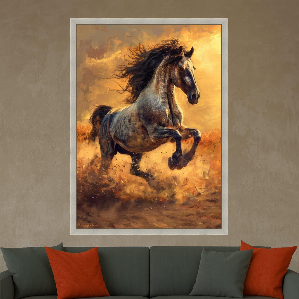 Majestic Running Horse Canvas, Wild Stallion Wall Art, Nature Animal Canvas, Equestrian Home Decor, Dynamic Horse Painting