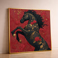 Elegant Black Horse Canvas, Floral Gold Accents Wall Art, Red Rose Decorative Canvas, Bold Animal Artwork, Modern Home Decoration