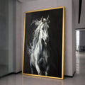 Majestic White Horse Canvas Wall Art, Running Stallion Artwork, Equestrian Animal Decor, Dynamic Horse Portrait Canvas, Ready to Hang