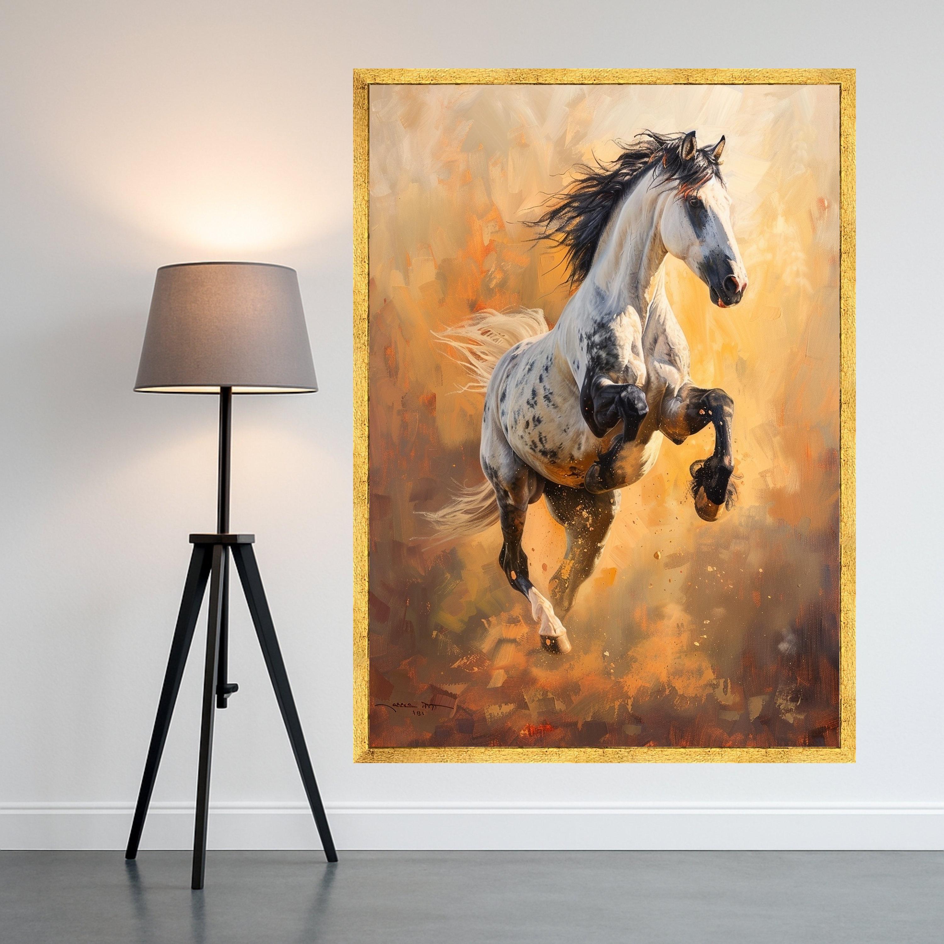 Majestic Running Appaloosa Horse Canvas, Dynamic Animal Wall Art, Equestrian Decor, Bold Living Room Canvas, Energetic Nature Artwork