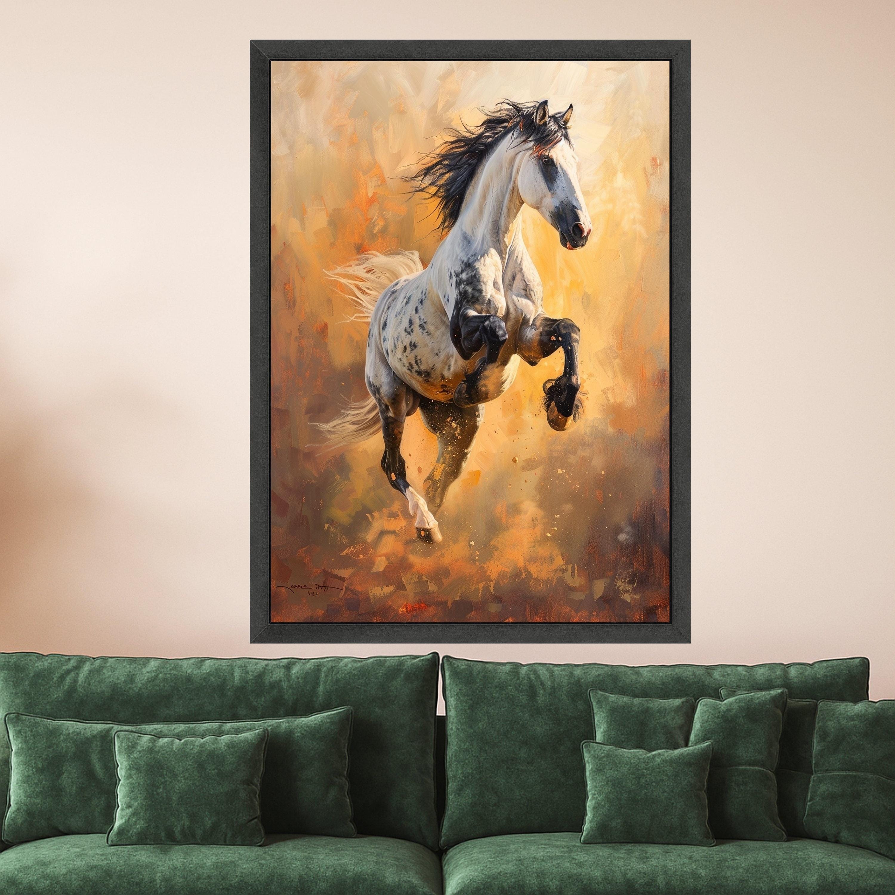 Majestic Running Appaloosa Horse Canvas, Dynamic Animal Wall Art, Equestrian Decor, Bold Living Room Canvas, Energetic Nature Artwork