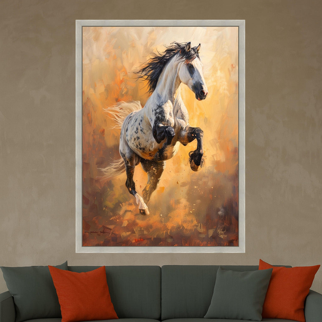 Majestic Running Appaloosa Horse Canvas, Dynamic Animal Wall Art, Equestrian Decor, Bold Living Room Canvas, Energetic Nature Artwork