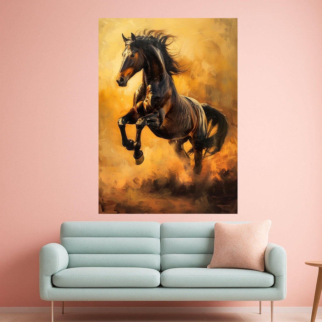 Majestic Black Stallion Running Canvas, Dynamic Horse Wall Art, Equestrian Home Decoration, Powerful Animal Canvas Print