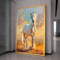 Majestic White Horse Canvas, Running Stallion Wall Art, Equestrian Home Decor, Nature Animal Canvas, Dynamic Horse Painting