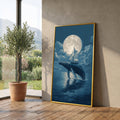 Moonlit Whale Jump, Sailboat Adventure Canvas, Ocean Night Sky Wall Art, Nautical Theme Canvas, Surreal Marine Decoration