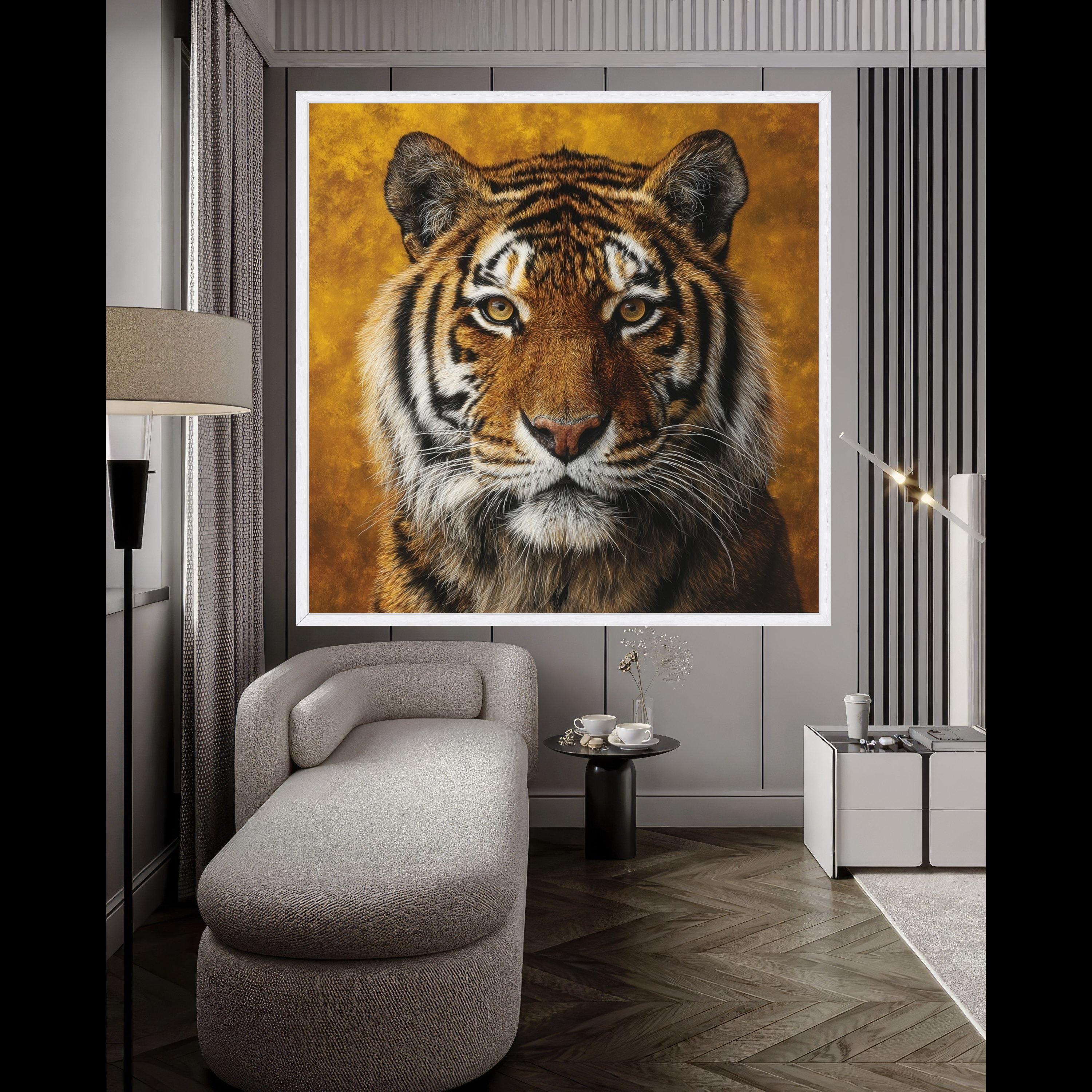 Majestic Tiger Portrait Canvas, Wildlife Animal Wall Art, Nature Inspired Home Decor, Feline Face Close-Up Canvas, Ready to Hang Artwork