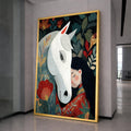 Whimsical Girl with White Horse Canvas, Floral Nature Wall Art, Cozy Animal Friendship Illustration, Home Decoration Canvas Art