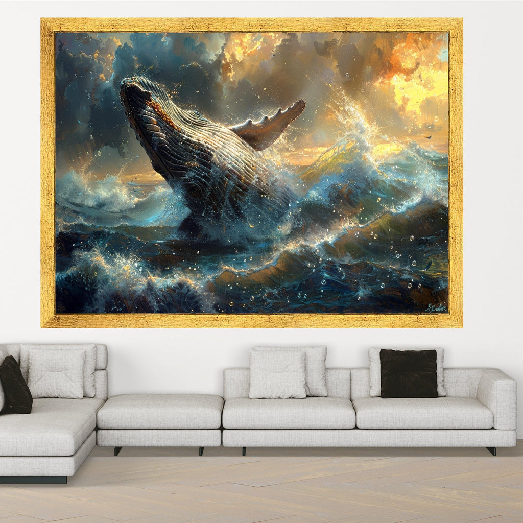 Majestic Humpback Whale Canvas, Ocean Splash Wall Art, Marine Wildlife Decor, Sea Nature Canvas, Dynamic Water Scene, Coastal Wall