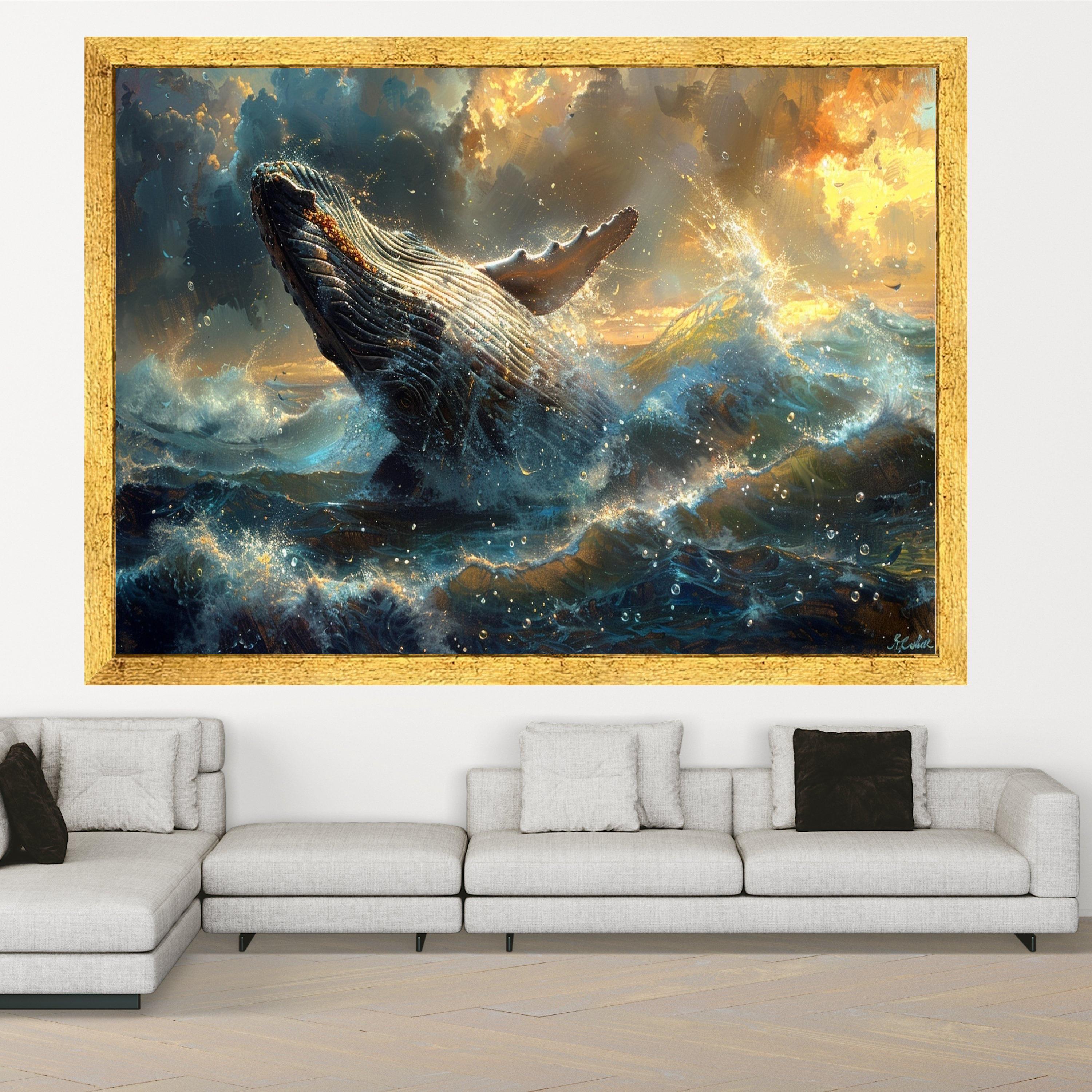 Majestic Humpback Whale Canvas, Ocean Splash Wall Art, Marine Wildlife Decor, Sea Nature Canvas, Dynamic Water Scene, Coastal Wall