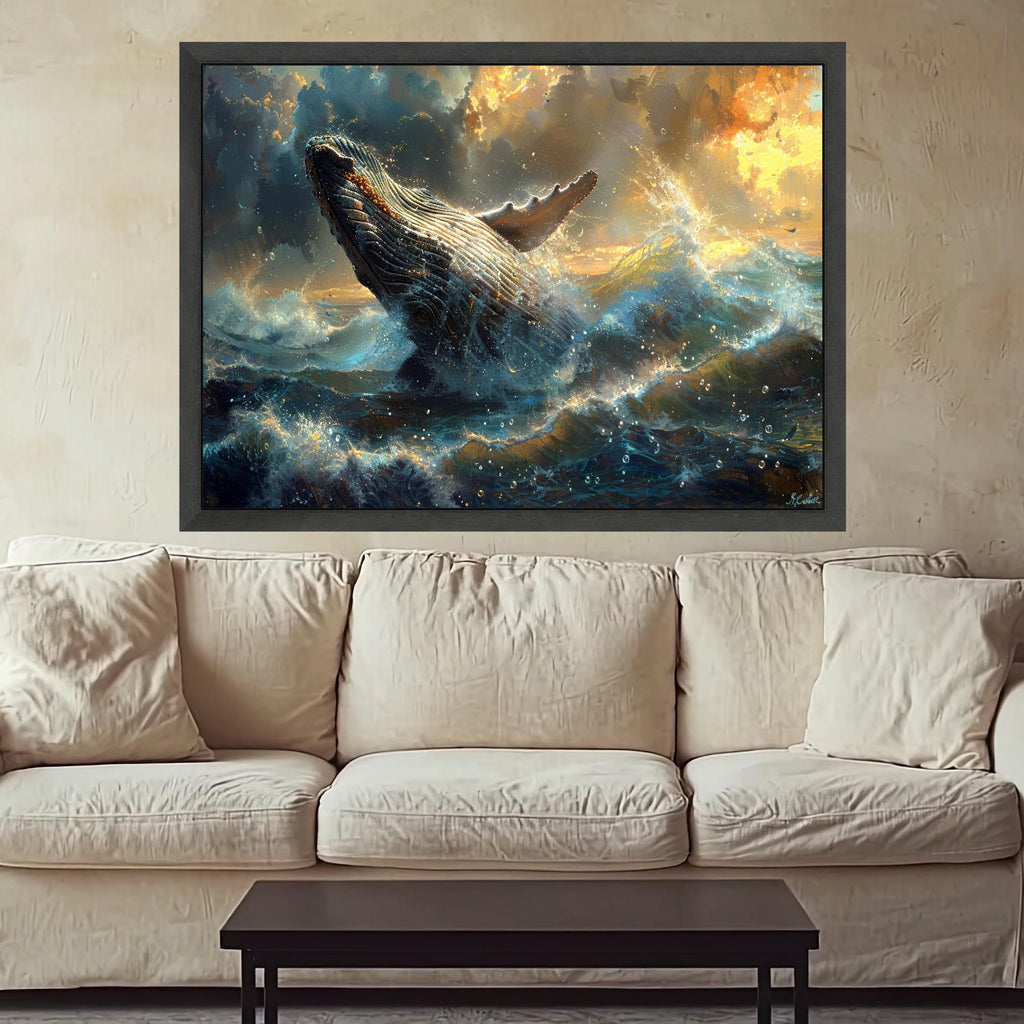 Majestic Humpback Whale Canvas, Ocean Splash Wall Art, Marine Wildlife Decor, Sea Nature Canvas, Dynamic Water Scene, Coastal Wall