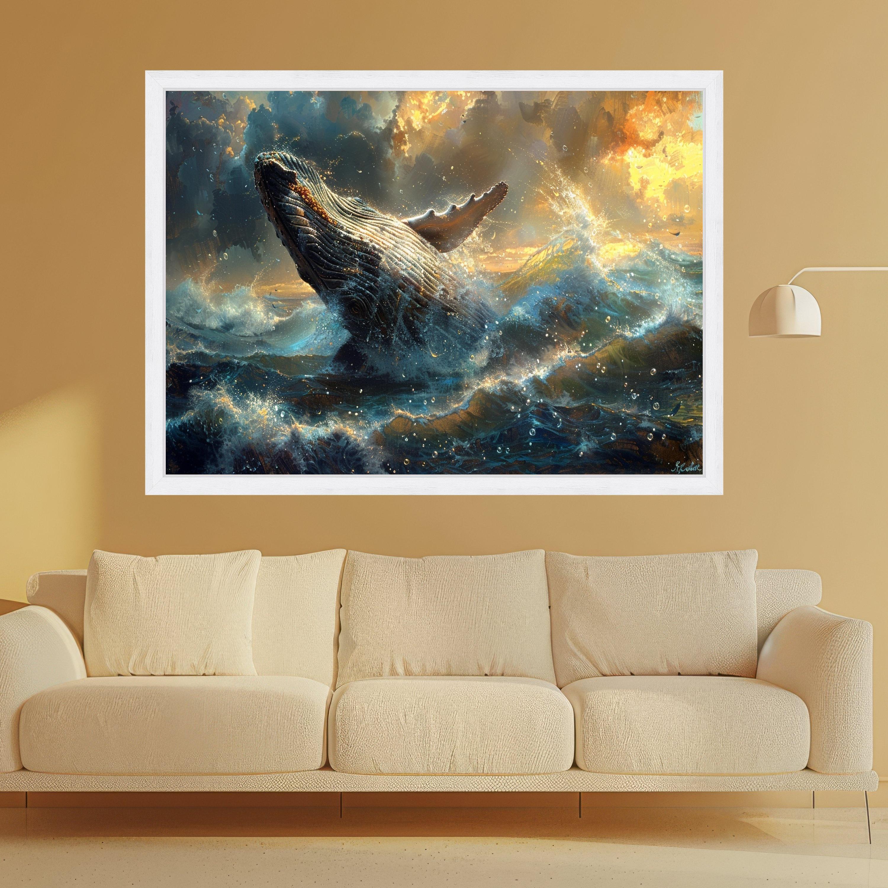 Majestic Humpback Whale Canvas, Ocean Splash Wall Art, Marine Wildlife Decor, Sea Nature Canvas, Dynamic Water Scene, Coastal Wall