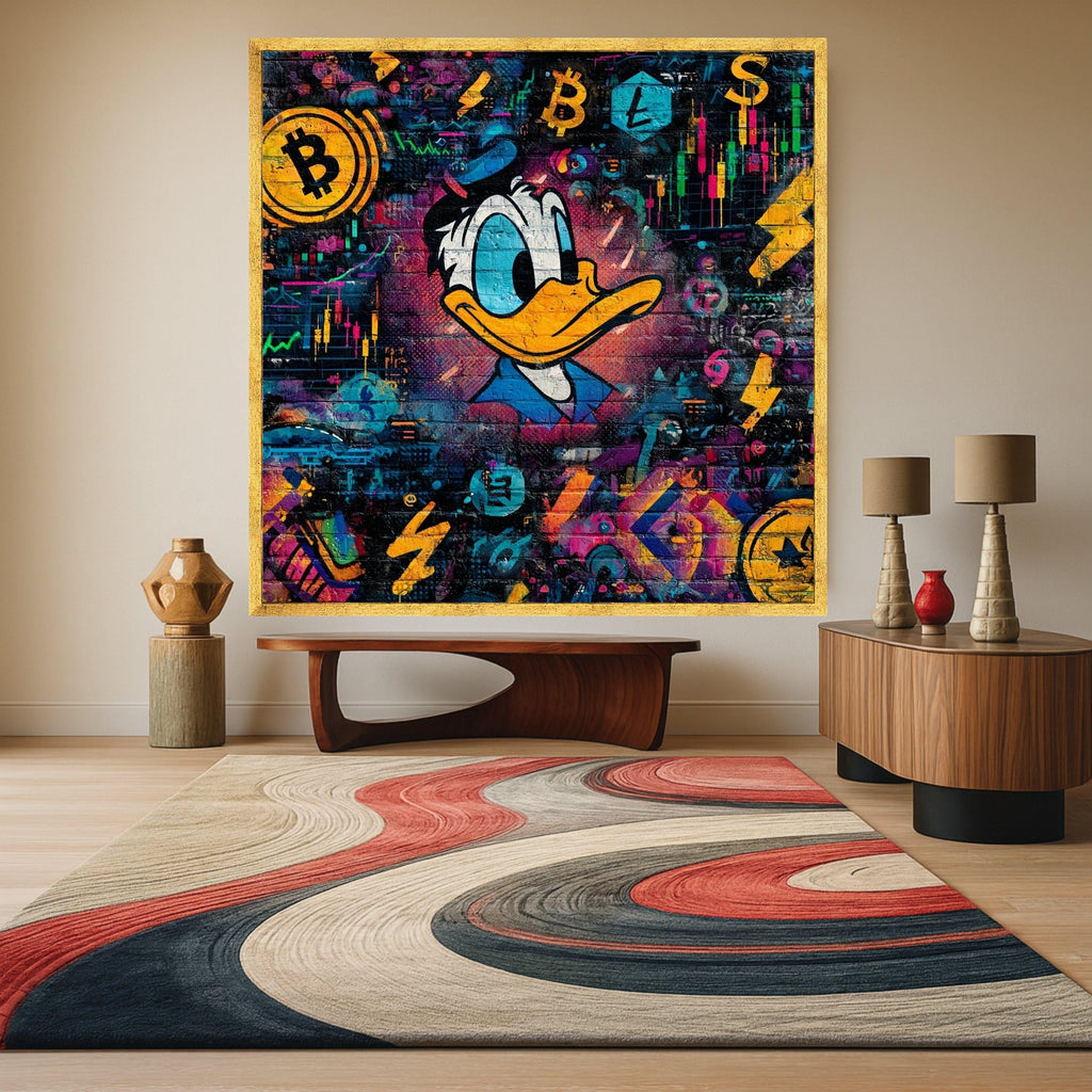 Vibrant Crypto Street Art Canvas, Digital Currency Wall Art, Colorful Urban Decor, Bitcoin and Litecoin Design, Modern Pop Culture Canvas