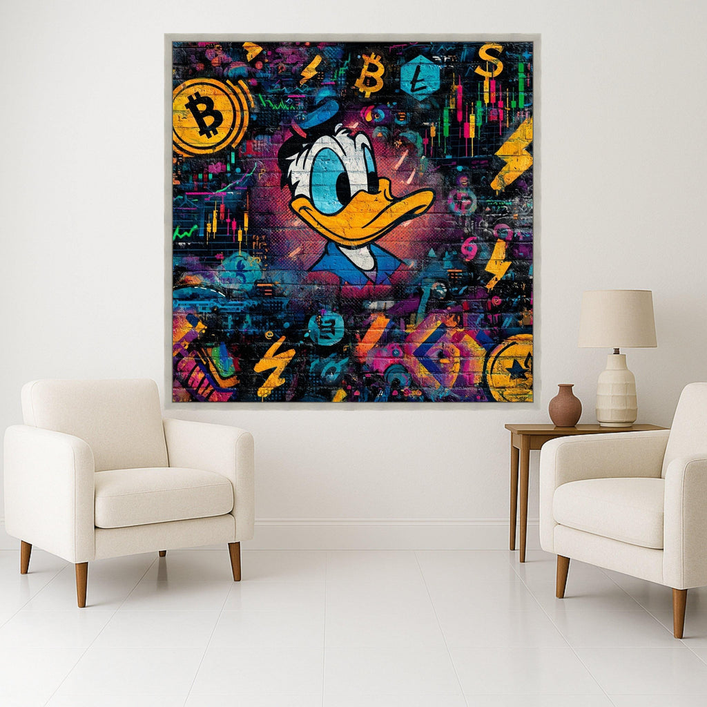 Vibrant Crypto Street Art Canvas, Digital Currency Wall Art, Colorful Urban Decor, Bitcoin and Litecoin Design, Modern Pop Culture Canvas