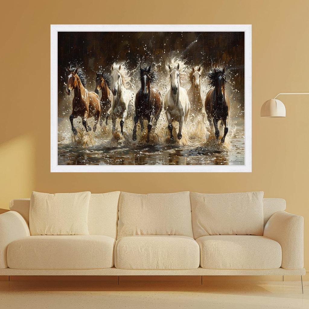 Majestic Wild Horses Running Through Water Canvas, Dynamic Animal Wall Art, Nature Scene Decoration, Equestrian Canvas Wall Decor