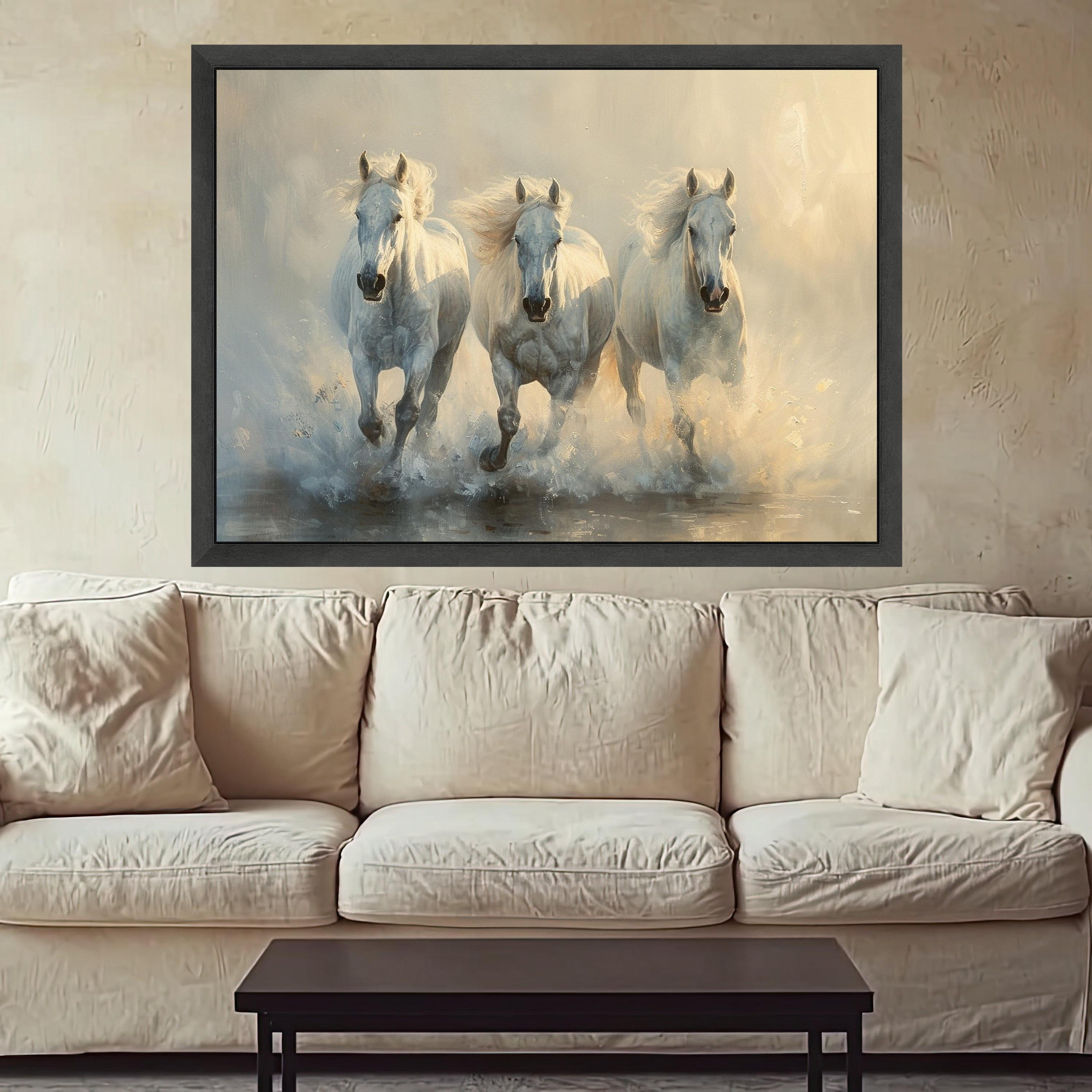 Majestic White Horses Running Canvas, Dynamic Animal Wall Art, Elegant Nature Scene Canvas, Home Decoration, Ready to Hang Artwork