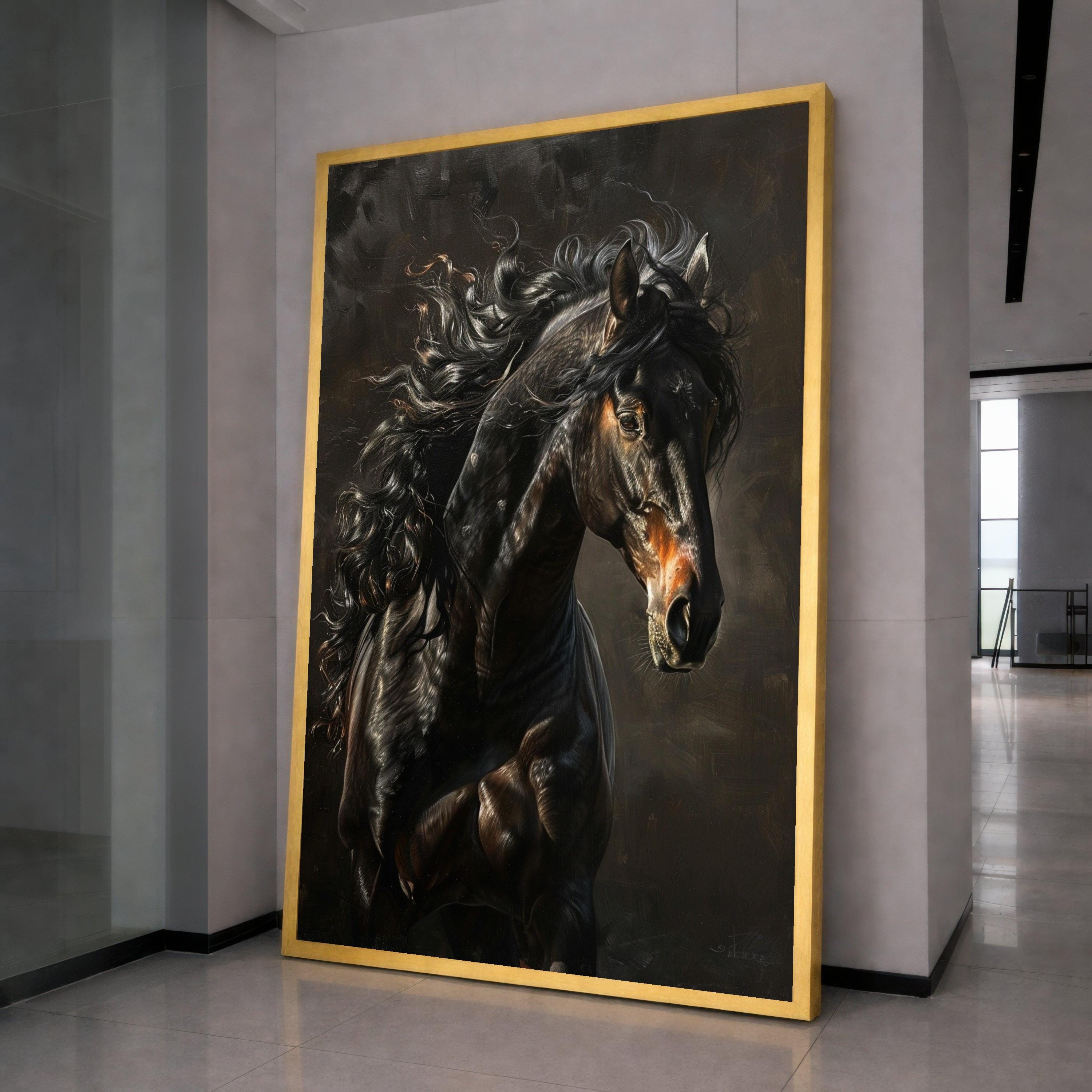 Black Stallion Art Canvas Wall Art Print Majestic Horse Portrait Art Canvas Print Equestrian Wall Art Print Rustic Decor