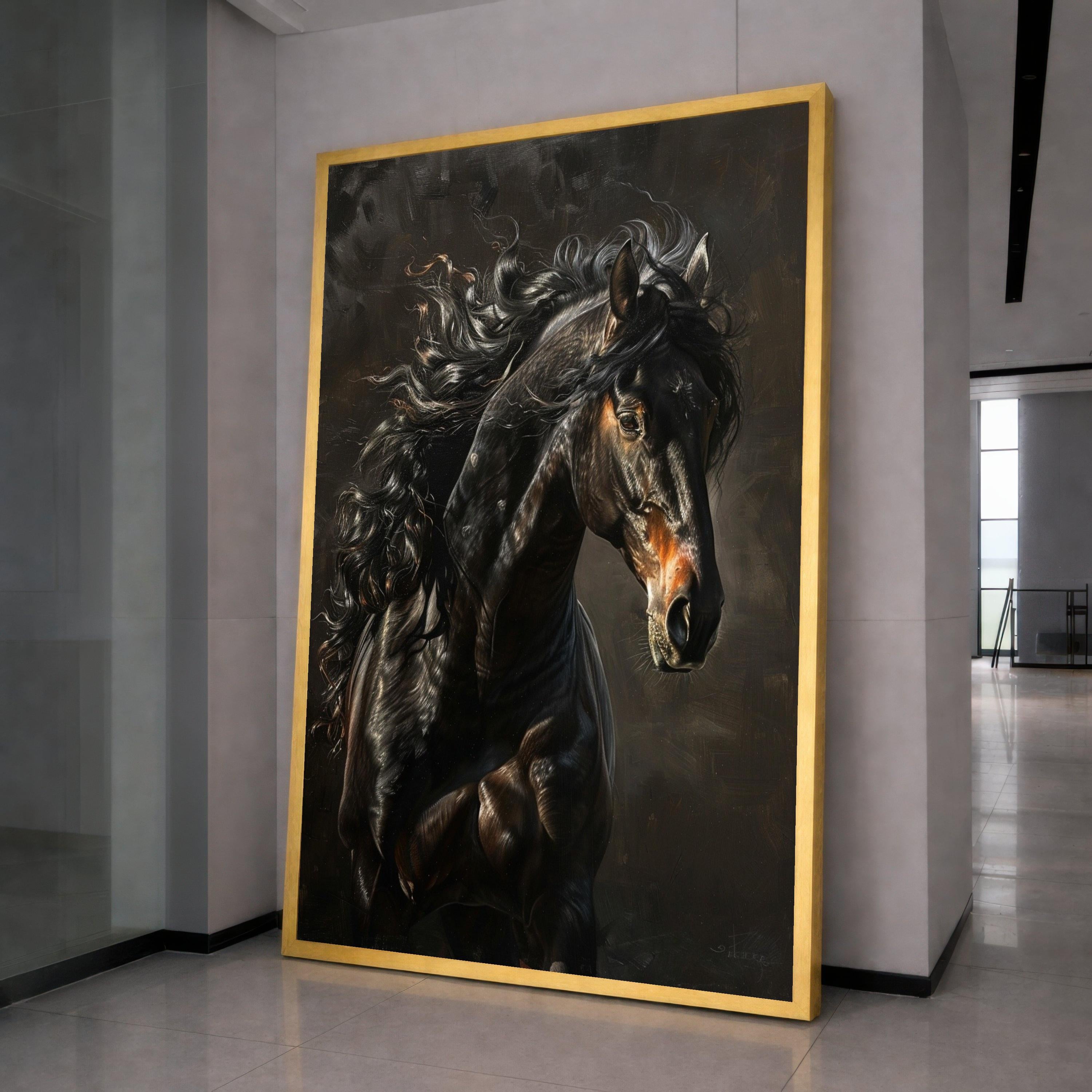 Black Stallion Art Canvas Wall Art Print Majestic Horse Portrait Art Canvas Print Equestrian Wall Art Print Rustic Decor