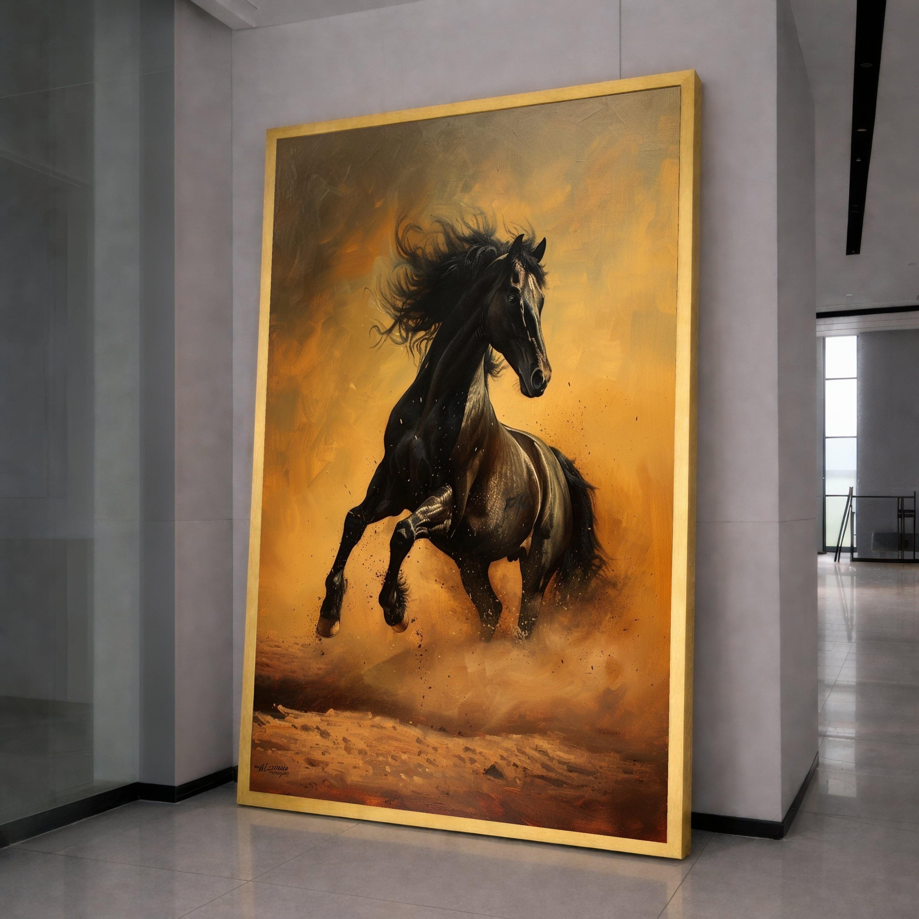 Majestic Black Stallion Art Canvas Wall Art Print Dynamic Running Horse Art Canvas Print Equestrian Wall Art Print Decor