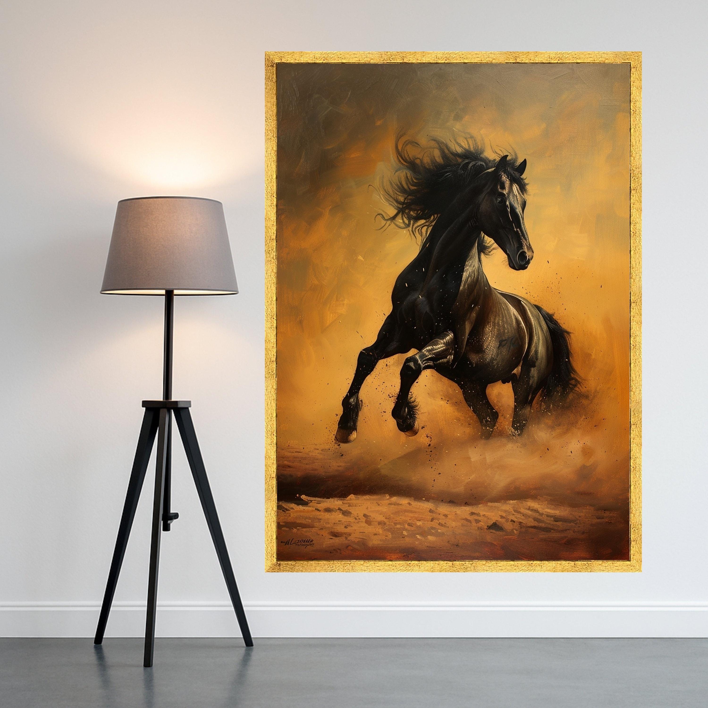 Majestic Black Stallion Art Canvas Wall Art Print Dynamic Running Horse Art Canvas Print Equestrian Wall Art Print Decor