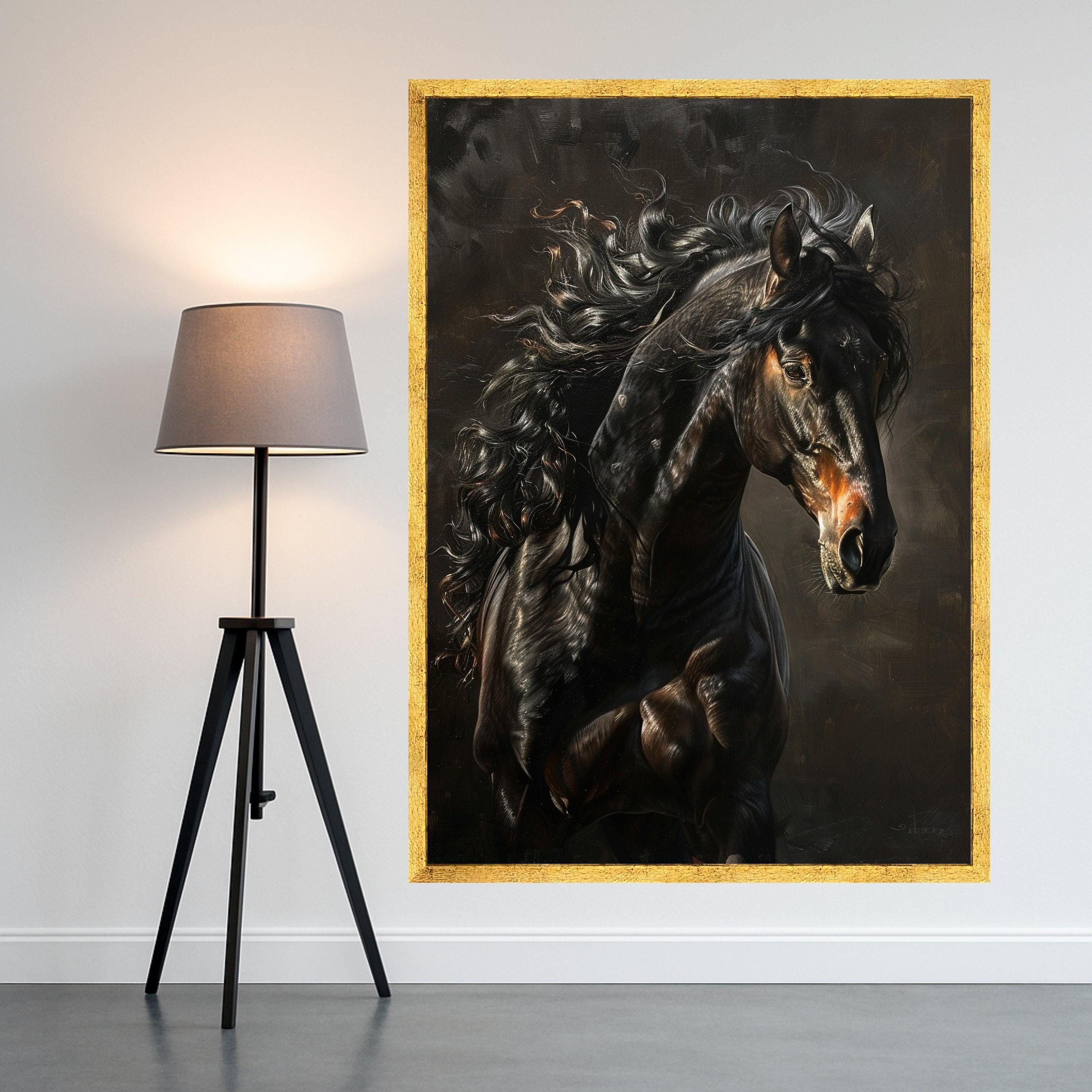 Black Stallion Art Canvas Wall Art Print Majestic Horse Portrait Art Canvas Print Equestrian Wall Art Print Rustic Decor