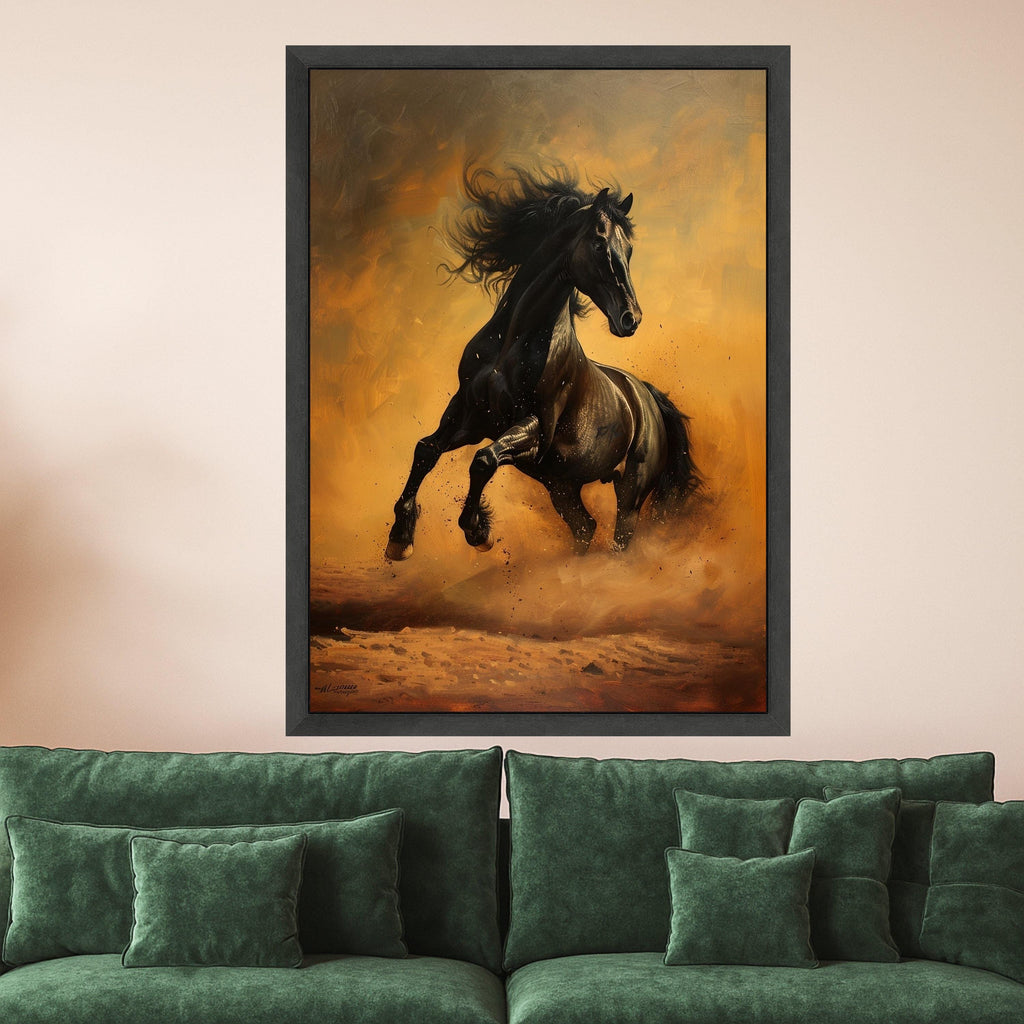 Majestic Black Stallion Art Canvas Wall Art Print Dynamic Running Horse Art Canvas Print Equestrian Wall Art Print Decor