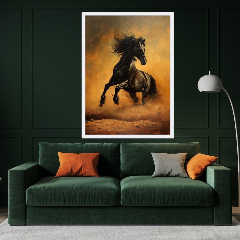 Majestic Black Stallion Art Canvas Wall Art Print Dynamic Running Horse Art Canvas Print Equestrian Wall Art Print Decor