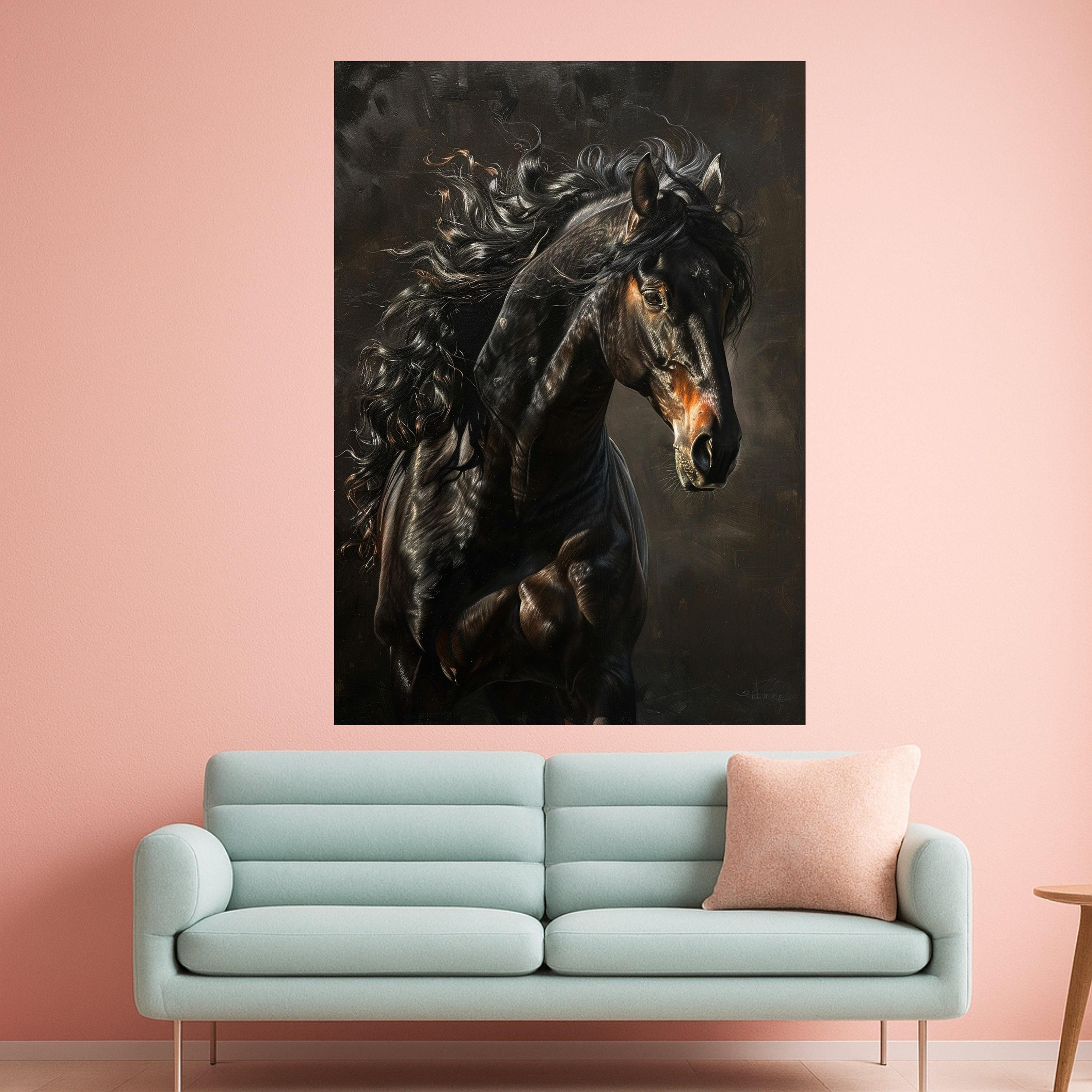 Black Stallion Art Canvas Wall Art Print Majestic Horse Portrait Art Canvas Print Equestrian Wall Art Print Rustic Decor