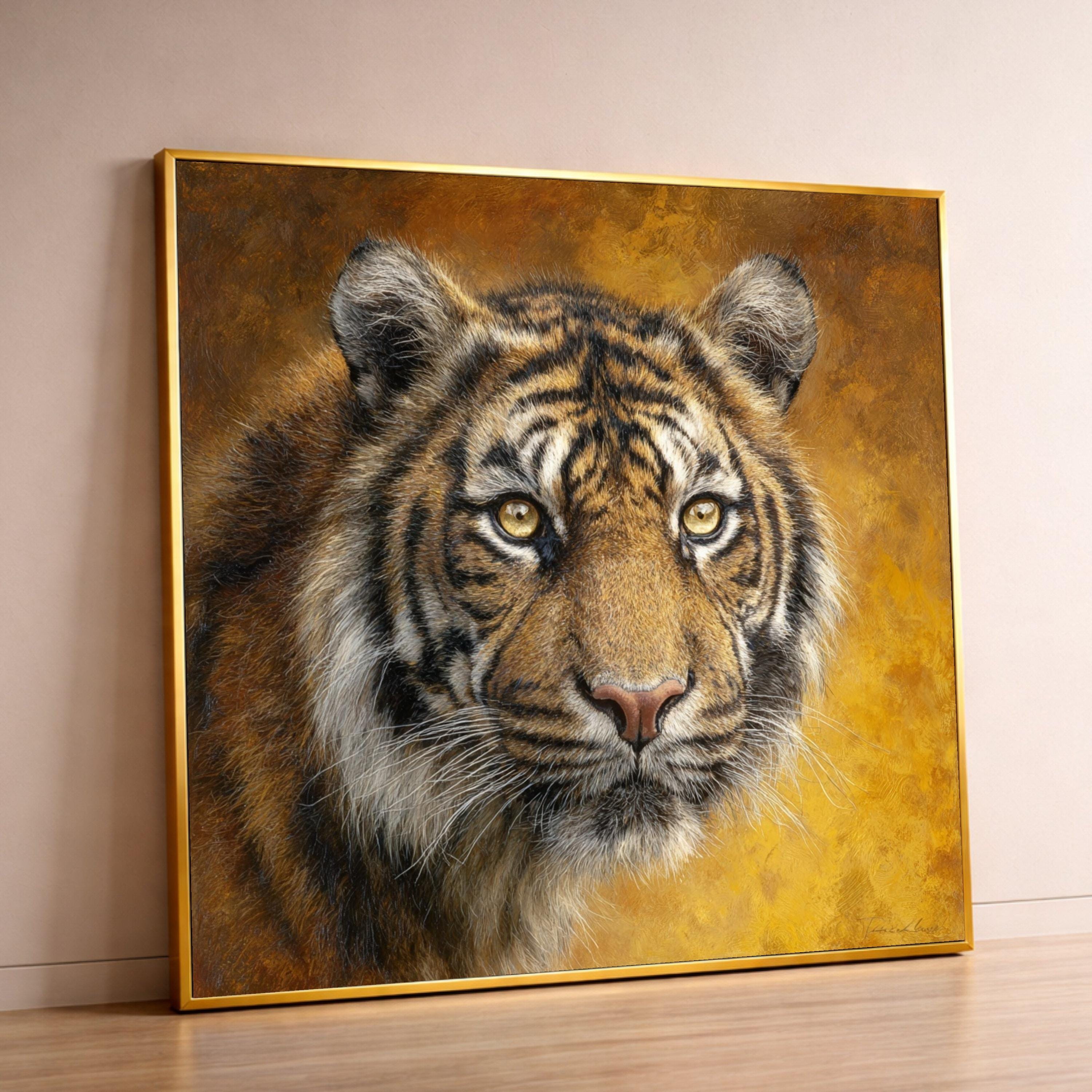Majestic Tiger Portrait Canvas, Wildlife Wall Art, Animal Face Close-Up, Nature Home Decor, Ready to Hang Canvas
