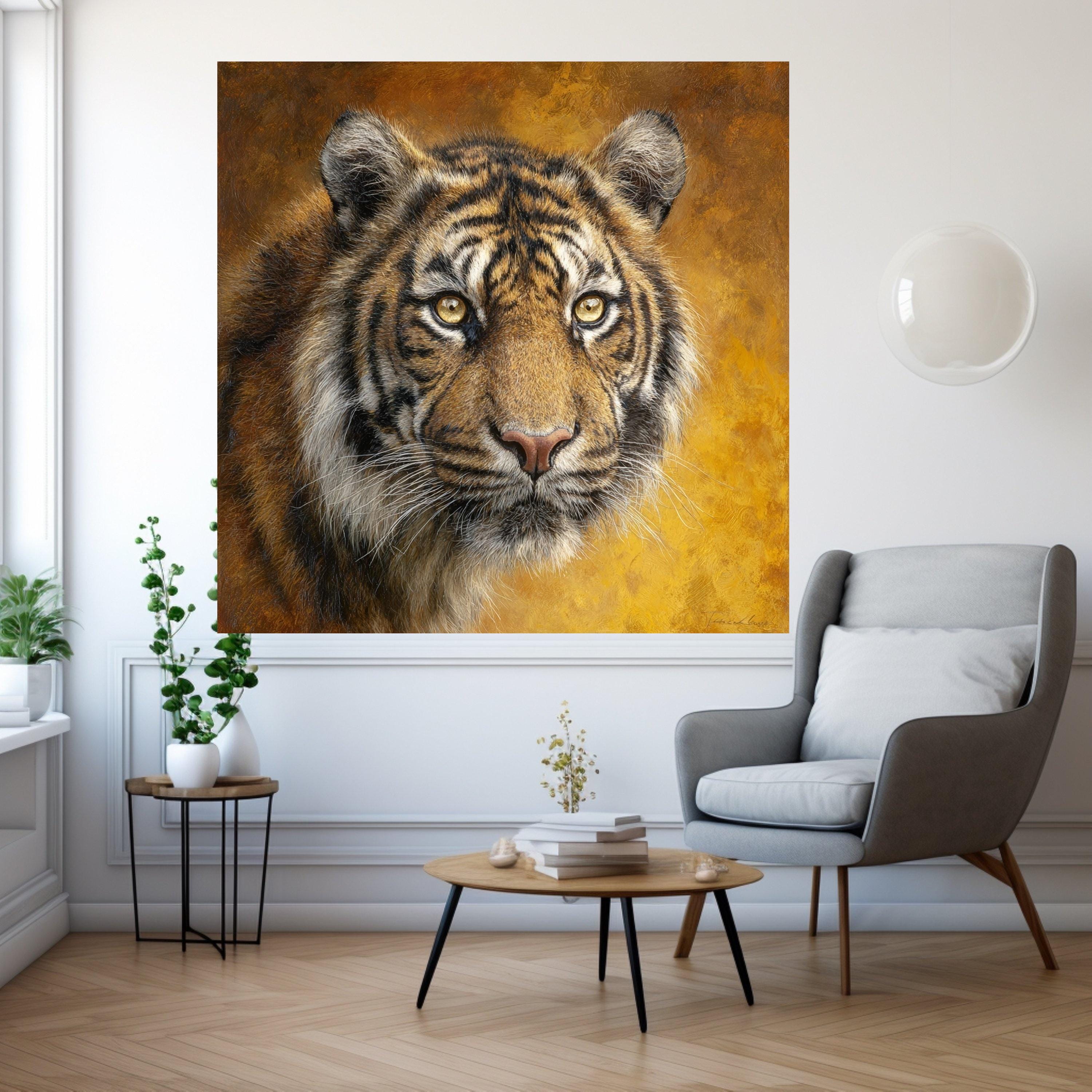 Majestic Tiger Portrait Canvas, Wildlife Wall Art, Animal Face Close-Up, Nature Home Decor, Ready to Hang Canvas