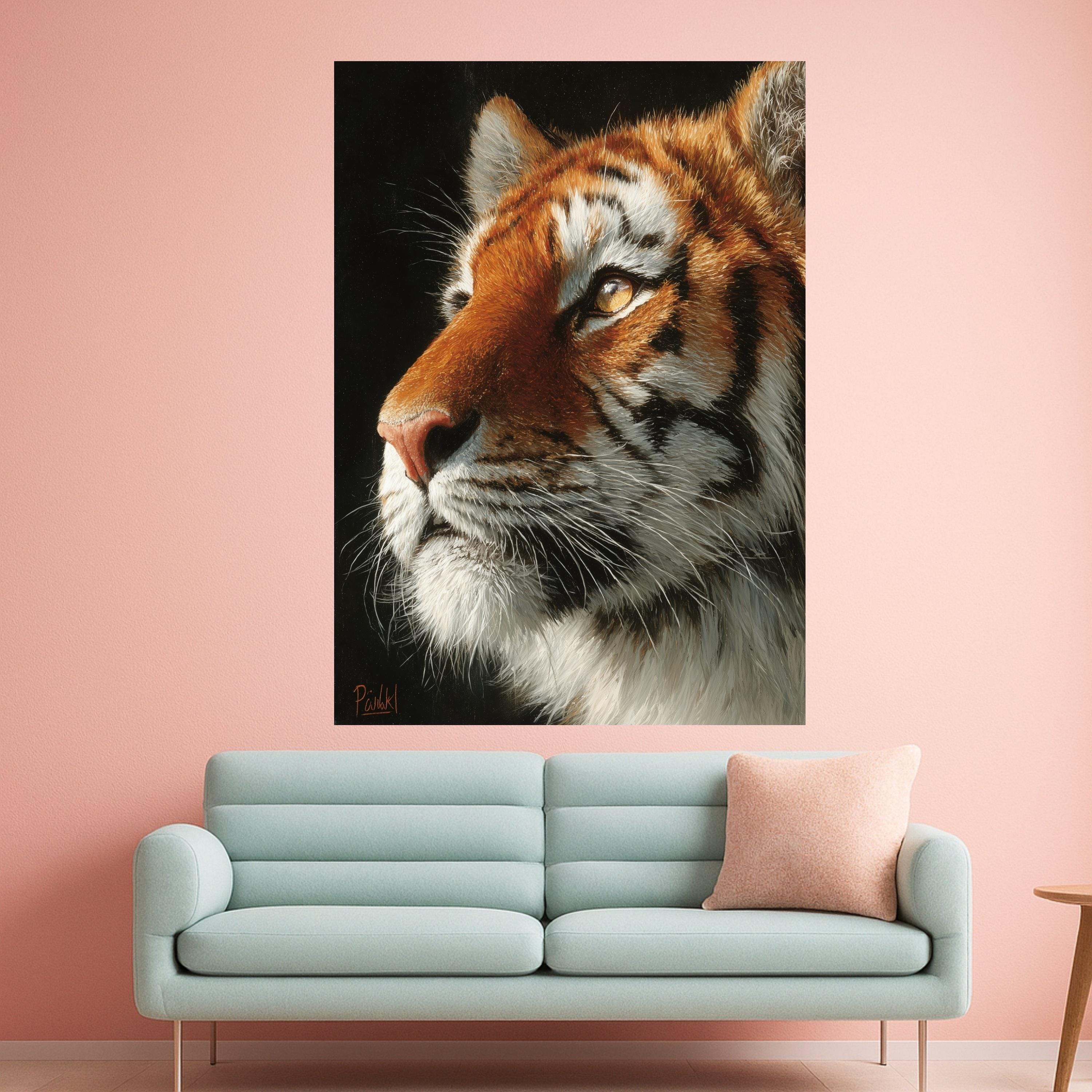 Regal Tiger Portrait Canvas, Close-Up Wildlife Wall Art, Big Cat Animal Canvas, Nature Inspired Home Decoration