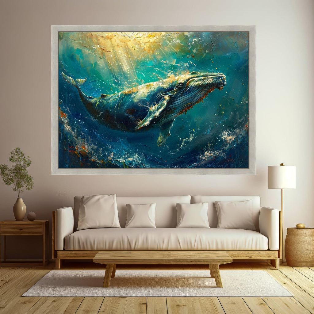 Majestic Blue Whale Art Canvas Wall Art Print Ocean Life Whale Art Canvas Print Marine Animal Wall Art Print Coastal Decor