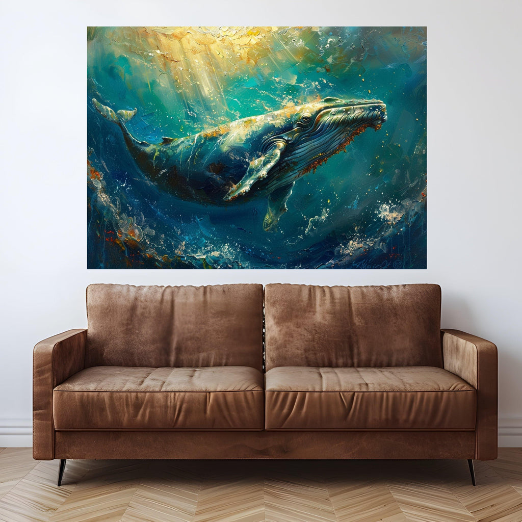 Majestic Blue Whale Art Canvas Wall Art Print Ocean Life Whale Art Canvas Print Marine Animal Wall Art Print Coastal Decor