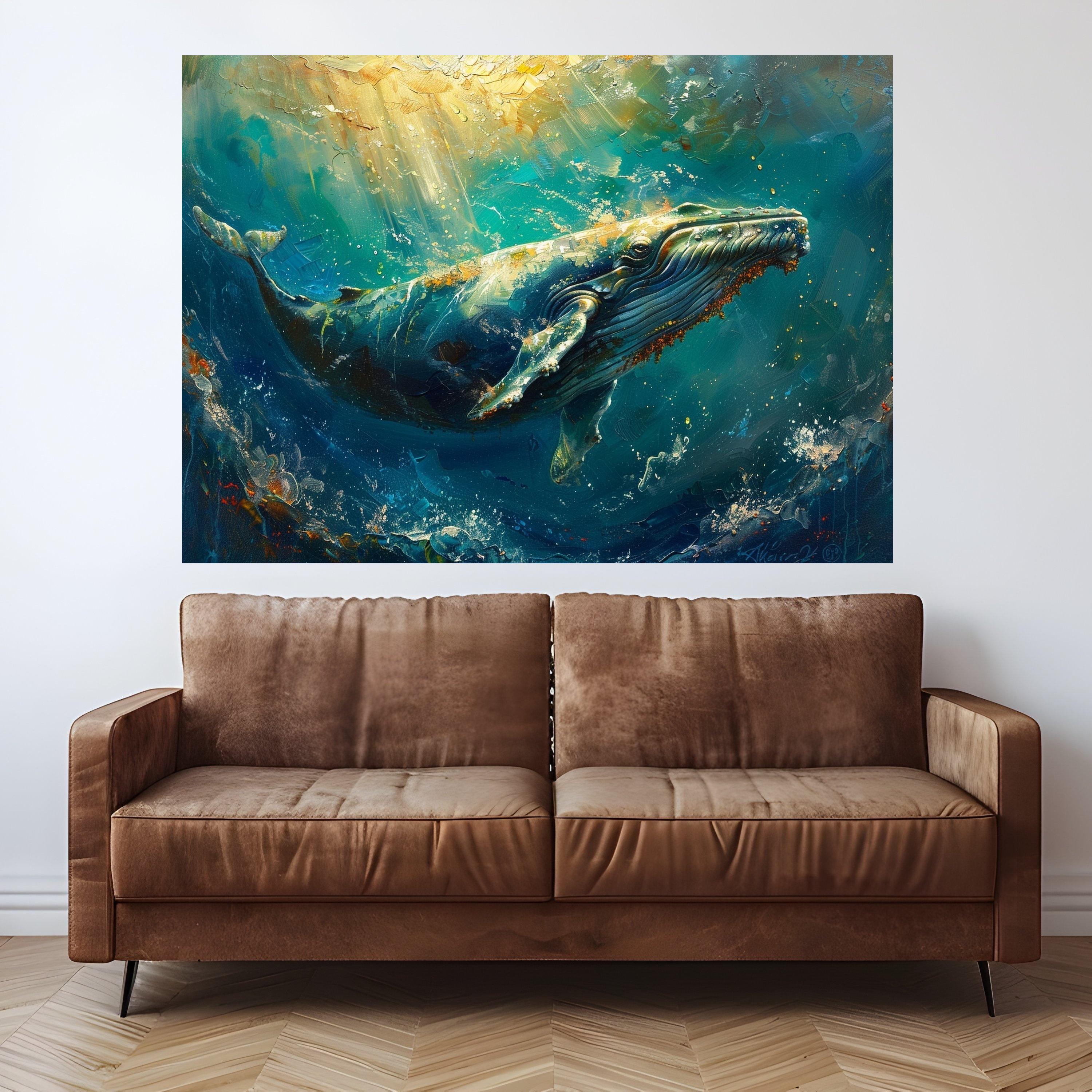 Majestic Blue Whale Art Canvas Wall Art Print Ocean Life Whale Art Canvas Print Marine Animal Wall Art Print Coastal Decor