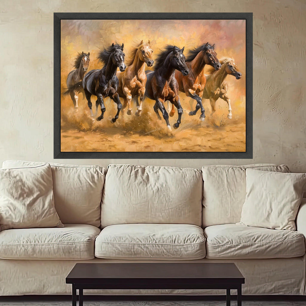 Wild Horses Running Canvas, Framed Animal Art, Galloping Horse Print, Rustic Wall Decoration